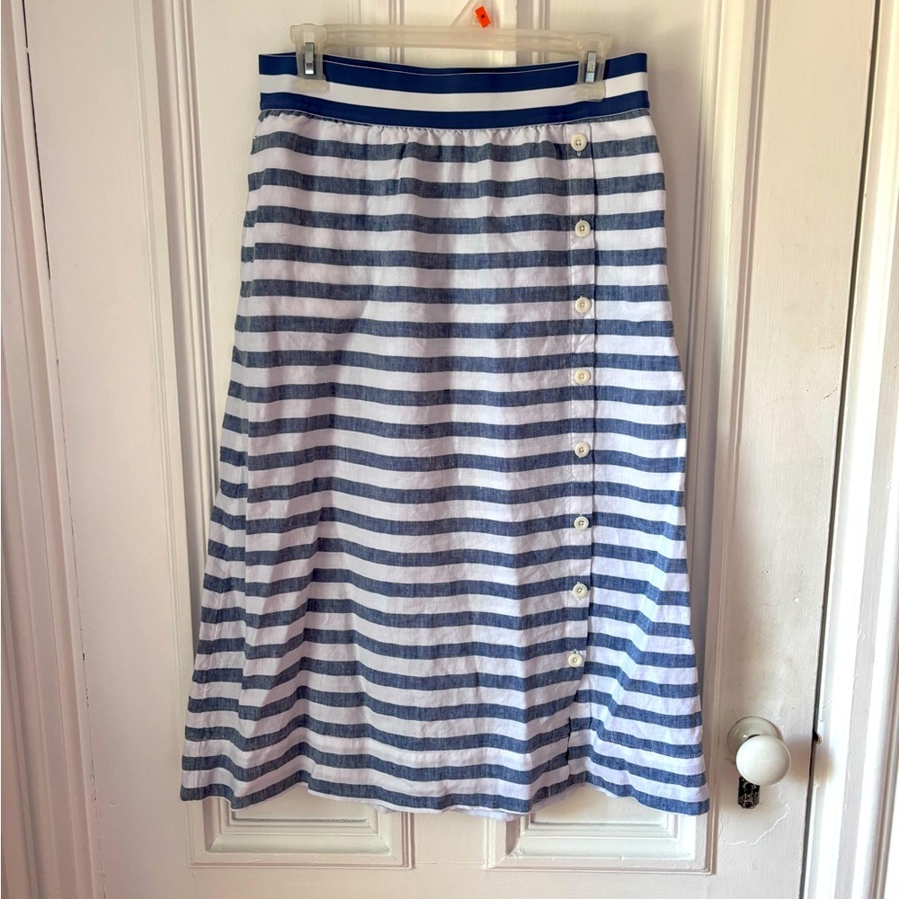 J Jill Love Linen A Line Midi Skirt Button Detail Elastic Waist Pockets Small